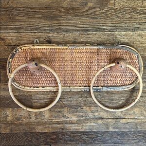 Vintage Woven Rattan 1970s Towel Holder with Rings